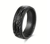 Stunning 8mm Damascus Steel Ring with Golden Leaf & Meteorite Inlay-Perfect for Weddings, Anniversaries & Engagements