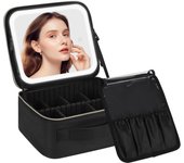 Bolsa de maquillaje de viaje con estuche de maquillaje iluminado por LED con espejo 3 colores de configuración Caja de maquillaje cosmético Organizador Estuche de tocador para mujeres Herramientas de belleza