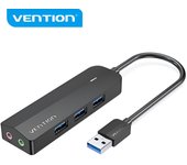 Vention hub 6 en 1 usb3.0 a 3xusb3.0/tarjeta de sonido/microusb powered - 0.15m - color negro