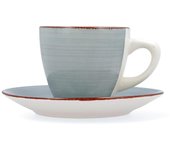Quid Juego de Tazas con Plato Vita Aqua 22cl - Diseño Pintado a Mano - Apto para Microondas y Lavavajillas