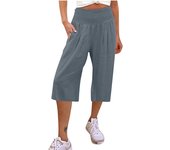 Women's Casual Pants Wide Leg Cropped Pants Cotton and Linen Waist Cover Comfortable Casual Thin Wide Leg Cropped Pants