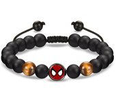 Pulsera de cuentas de Spiderman con ojo de tigre y obsidiana esmerilada para hombre.