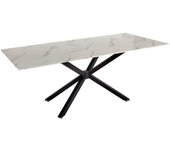Mesa de Comedor Presume de Casa, Top de Mármol Blanco y Pie de Metal Romano Negro, Medidas 200*78*100