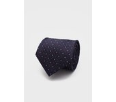 Corbata Solera Azul Marino con Estampado de Micro Puntos Blancos y Rojos de Poliéster