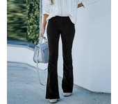 Uniquely Designed Ladies Solid Color Slim Fit Micro Flared Pants Elastic Waist Casual Pants Corduroy
