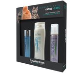 Artero Pack Productos Gatos - Kit Especial Cuidado Pelo Piel Gato - Champú 4Cats 250 Ml - Acondicionador Protein Vital 100 Ml - Perfume Baby 90 Ml - Alta Calidad - Mantener Mascota Perfecta