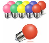 Paquete de 10 bombillas LED de color E27, Bombilla colorida de 1 W, lámpara de color de Ahorro de Energía de 100 LM, Ángulo de 360 °, Rojo, Amarillo, Azul, verde Y Rosa [Clase de eficiencia energética A]