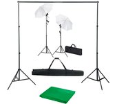 vidaXL Kit Estudio Fotográfico con Telón de Fondo Lámparas y Paraguas Focos Color Blanco,  Negro,  Verde y mas