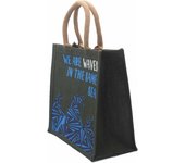 bolsa de yute estampada - Somos olas - Cinza, Azul y Natural