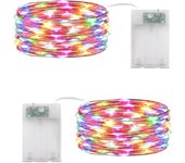 Guirnalda de luces LED navideñas multicolor, paquete de 2, 10 m, 100 luces LED, funciona con pilas, para dormitorio, boda, fiesta, hogar y jardín