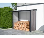 Vente-unique - Cobertizo para la leña de metal de acero galvanizado efecto madera 1,98 m3 - 2 estéreos - Ancho 182 x Prof. 89 x Alt. 156 cm - BIRWOOD