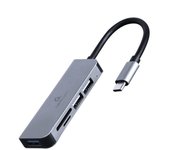 Gembird Concentrador USB Tipo C de 3 Puertos 3.1 y 2.0 con Lector de Tarjetas SD - Alta Velocidad de Transferencia