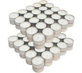 Tradineur - Pack de 100 velas de té con aroma neutro, tealights, tiempo de combustión: 4,5 horas, decoración del hogar (Blanco - 3,7 x 1,6 cm)