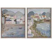 Dcasa Set de 2 cuadro de playa sobre lienzo con moldura de madera 3D de 42x52 cm