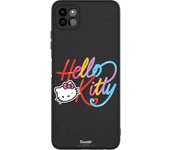 Funda original compatible con Samsung Galaxy A22 5G Negro con un diseño de Hello Kitty Caligrafica