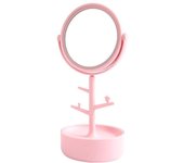 Espejo Joyero con LED Rosa: Iluminación Ajustable, Rotación 360° y Diseño Portátil - Organizador de Joyas Integrado - Ideal para Maquillaje y Belleza
