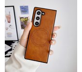Luxury Solid Color Leather Magsafe Magnetic Wireless Charging Phone Case For Samsung Galaxy Z Fold 6 5 4 3 Shockproof Back Cover