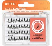 Amma SoloLashes Knot-Free Triple Flare Medium Pestañas Postizas en Grupos sin Nudo - 56 Pestañas Individuales Tamaño Mediano x3 Volumen