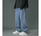 Korean Men's Casual Hip Hop Long Baggy Jeans Classic Man Straight Wide Leg Denim Pants Light Blue Grey Black Streetwear Trousers