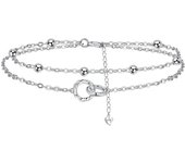Bracelet Femme en Argent Sterling 925 Double Chaîne avec Chaîne Perles avec Zirconium pour Cadeaux Originaux Femmes - avec Boîte Cadeau argent-trèfle à quatre feuilles