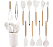 12Pcs Silicone Non-Stick Kitchen Utensils Set Cookware for Kitchen Wooden Handle Spatula Egg Beaters Kitchenware Accessories