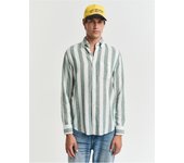 GANT Camisa marca Gant de hombre Regular Fit de lino y algodón a rayas Woody Green