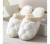 Zapatillas de algodón con cara sonriente para hombre y mujer, pantuflas de piel bordadas a cuadros para invierno en casa, 2024