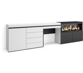 Skraut Home - Tocador con cajón para Dormitorio o habitación - 284x35x75 cm - Chimenea eléctrica XXL - Módulo una puerta - Cajonera de cuatro cajones - Estilo Moderno