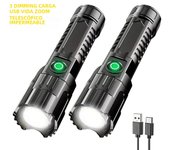 1PC Multi-functional Outdoor Strong Light LED Long-range Telescopic Zoom Flashlight, Plastic USB Rechargeable Flashlight