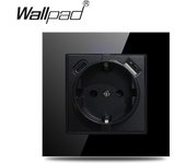 EU 1 Gang Touch Switch And Wall Power Socket with USB Type-C Charging Ports Wallpad 157x86mm Black Glass Panel Smart Home