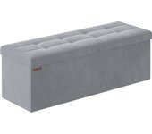 SONGMICS Puff Almacenaje, Banco Almacenaje Terciopelo Plegable, Divisor Extraíble, 2 Cajas Almacenaje, 38 x 110 x 38 cm, Carga 300 kg, para Entrada, Sala de Estar, Dormitorio, Blanco Crema/Gris Paloma/Negro Tinta/Rosa Caramelo/Gris Pizarra