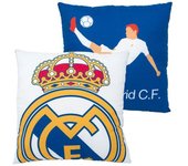Cojín Real Madrid , 2 diseños diferentes en el mismo cojín: uno fondo blanco y otro fondo azul. Tamaño 40x40cm. ARDITEX