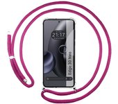 Tumundosmartphone Funda Colgante Transparente Motorola Edge 30 Neo 5G Protección Antigolpes con Cordon Rosa Fucsia