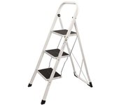 Tradineur - Escalera plegable metálica, 3 peldaños antideslizantes extra anchos y apoyabrazos, carga máx. 150 kg, multiusos, uso doméstico, industrial - 105 x 46,5 x 75,5 cm