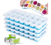 4 Piezas Cubiteras para Hielo con Tapa,  Moldes de Cubitos Hielo Silicona Sin BPA y Certificado LFGB, Fácil Extracción Apilables Bandeja Cubo Hielo Whisky Cola Congelado Azul