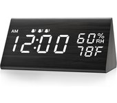 Reloj despertador digital, con pantalla LED electrónica de madera,relojes eléctricos hechos de madera para dormitorio