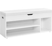 VASAGLE Banco Zapatero con Cojín, Banco de Almacenamiento, 3 Compartimentos, Almacenamiento Oculto, Estantes, para Sala de Estar, Pasillo, Dormitorio, Carga de 150 kg, Marrón Rústico/Blanco