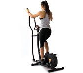 Bonplus BP Bicicleta Elíptica, Bicicleta Estática, Equipo de Fitness, Ejercicio Indoor, 8 Niveles de Resistencia, Pulsómetro, Uso doméstico, Panel de Control LCD, Color Negro y Naranja, Ruedas Frontales, Bici Indoor