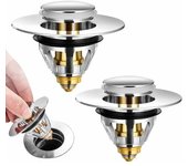 Tapón de fregadero universal de acero inoxidable emergente con 2 arandelas para tapones de fregadero de 34 y 40 mm, 2 unidades