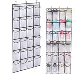 Hanging Shoe Rack, Shoe Organizer Over the Door Space Saving Shoe Rack 24 Pockets Space Saving with 3 Hooks for Kitchen Wardrobe Bedroom Home