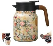 Raidley Vintage Floral Pattern Tea Thermos - Infusor incorporado, Tetera Doresty Thermos, Jarra térmica de acero inoxidable con tapa para bebidas calientes, Tetera aislada desmontable 1000 ml (C)