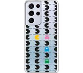 Funda compatible con Samsung Galaxy S21 Ultra - S30 Ultra (4G/5G) - Patron Comecocos Negros Clear