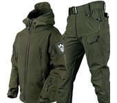 Conjunto De Calidez De Cuero De Tiburón Exterior Camuflaje Gruesto Abrigo/Invierno Superior No Incluye Muñeca Patrón De Logo Casual Para Hombres