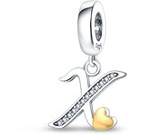 Fit Pandora 925 Original Bracelets 925 Silver Color 26 Gold Heart Zircon Letter Charms Beads DIY Creative Birthday Jewelry Gifts