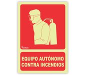 Señal EQUIPO AUTÓNOMO CONTRA INCENDIOS, Señal de PVC 700 micras, fotoluminiscente clase B, 21 x 30 cm. Seribas