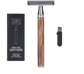 Men Safety Shaving Razor Bamboo Handle Double Edge Comb Head Classic Manual Razor Shaver Classic Mens Shaving With 5Pcs Blade