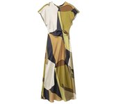TRAFZA 2024 New Summer Women's Long Dress Print O-Neck Short Sleeves Back Hollow Out Vinatge Chic Pleats Loose Female Dresses