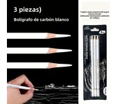 3-Piece White Charcoal Pencil Set For Artists - Smooth, Soft & Medium Tip For Sketching, Highlighting & Blending Colored Pencil