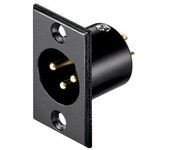 CABLEPELADO Conector XLR Macho | Base de Chasis | Terminales para Soldar | 3 Pines | Apto para Montaje en Superficie | Negro