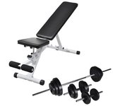 Banco de entrenamiento con juego de pesas y mancuernas 70,5 kg